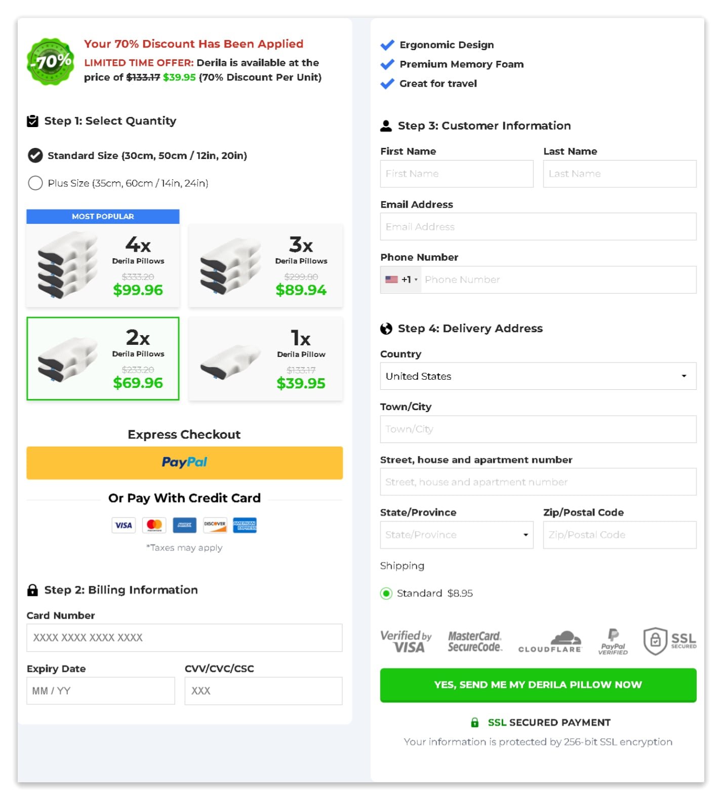 Derila Pillow checkout page